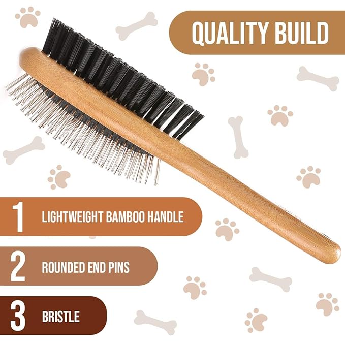 KylePet Dog Brush, Double Sided Pet Slicker Brush with Bamboo Handle for Dogs and Cats Long Hair Pets Grooming Comb for Removing Shedding, Tangles and Dead Undercoat-Mewly Pet