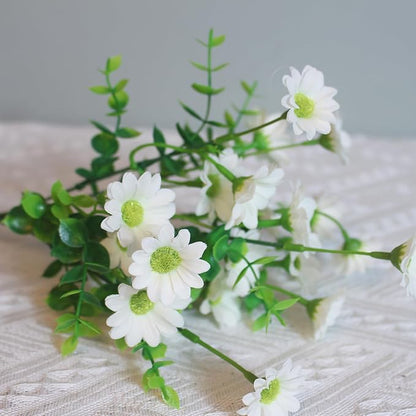 Fake Flowers Outdoor 8 Bundles Silk Artificial Daisy White Cemetery Flowers Outside Fade Resistant Plants Look Real for Wedding Garden Porch Patio Planter Decorations (8 Bundles White)