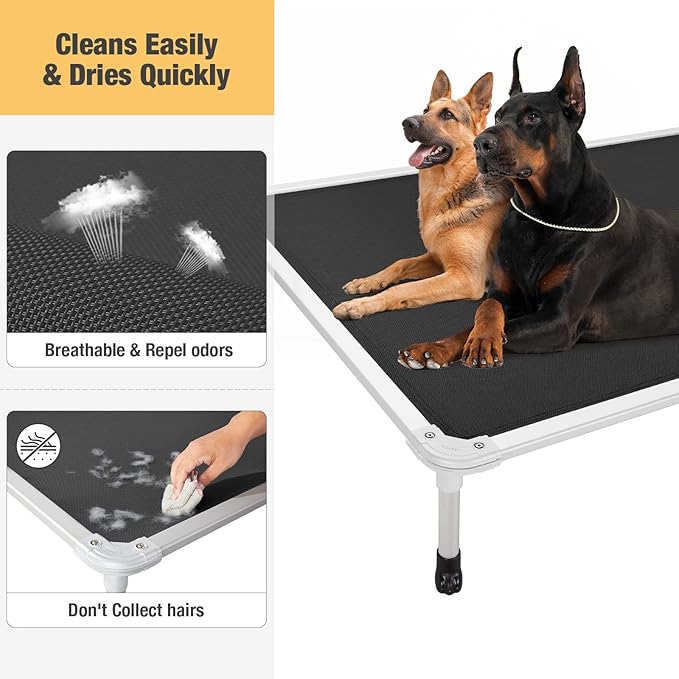 Veehoo Chew Proof Elevated Dog Bed - Cooling Raised Pet Cot - Silver Aluminum Frame and Durable Teslin Mesh Fabric, Unique Designed No-Slip Feet for Indoor or Outdoor Use, Black, XX-Large, CWC2003-Mewly Pet