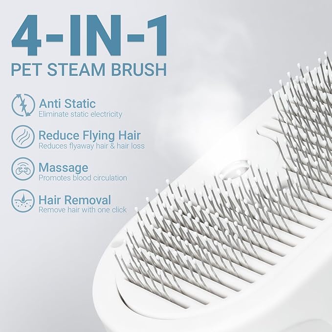 Pet Steam Brush for Dogs & Cats with Pet Conditioner, 4 in 1 Spray Hair Removal Comb for Shedding & Grooming, Self Cleaning Water Brush for Long & Short Haired Pets-Mewly Pet
