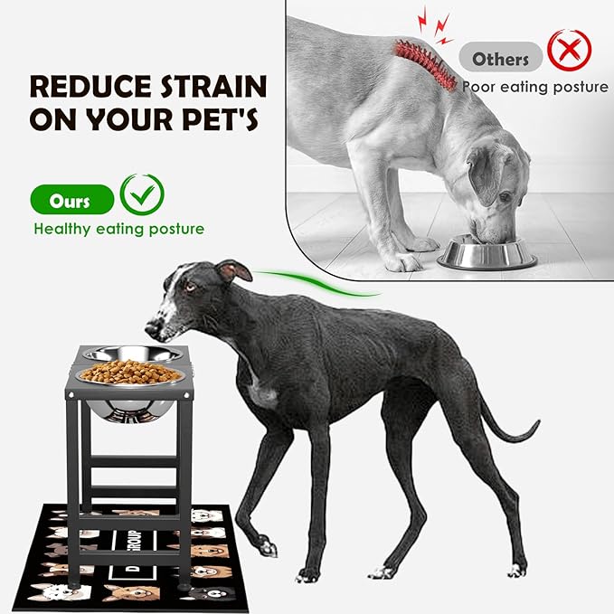 Elevated Dog Bowls for Large Extral Large Breed, Raised Bowl Stand with 2 Stainless Steel Bowls (101oz) and Spill-Proof Mat, 17" Tall Dog Feeder for Extra Large Breeds-Mewly Pet