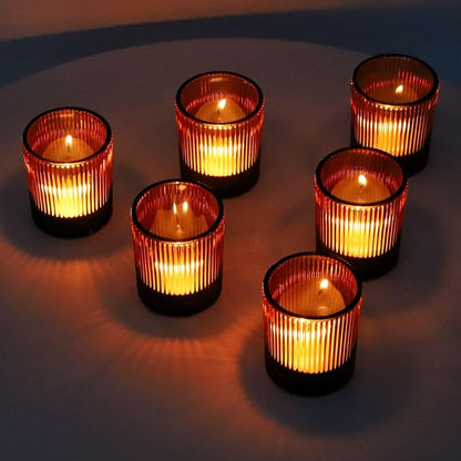 VOHO Amber Candle Holders for Votive Candles/Tea Lights Candles, Ribbed Votive Candle Holders for Table Centerpiece, 12pcs Tealight Candle Holder Decor for Thanksgiving & Christmas