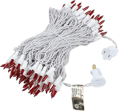 Novelty Lights 50 Feet 100 Bulb Incandescent Mini Light String, Red with 6-Inch Spacing on White Wire, UL Listed Commercial Grade Indoor/Outdoor Mini Lights, Connectable End-to-End
