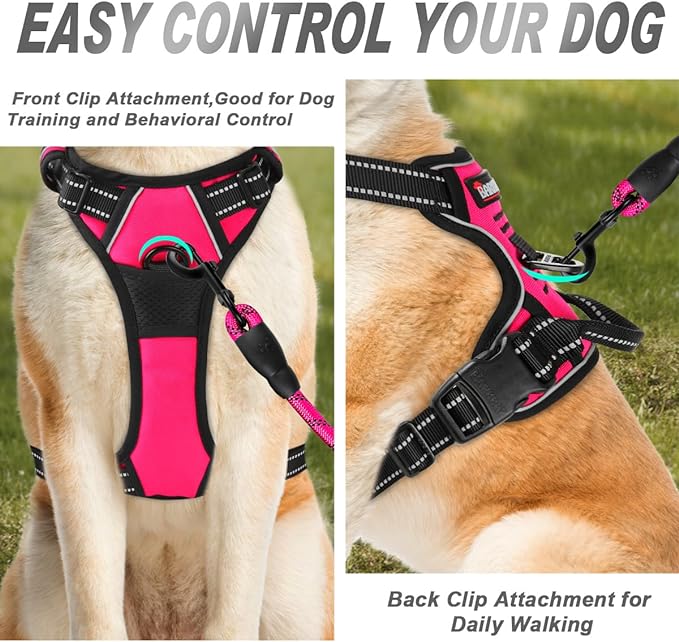 BARKBAY No Pull Dog Harness Front Clip Heavy Duty Reflective Easy Control Handle for Large Dog Walking(Pink,S)-Mewly Pet