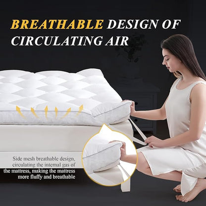 DOWNCOOL 3 Inch Queen Mattress Topper, Ultra Thick and Fluffy Supportive Memory Foam Mattress Topper for Body Pain, Mattress Pad with Breathable Mesh Design for Deep Sleep, 80x60x3 Inches
