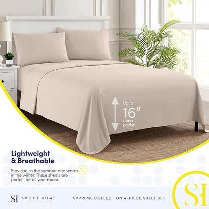 Twin Sheets - Breathable Luxury Sheets with Full Elastic & Secure Corner Straps Built In - 1800 Supreme Collection Extra Soft Deep Pocket Bedding Set, Sheet Set, Twin, Beige