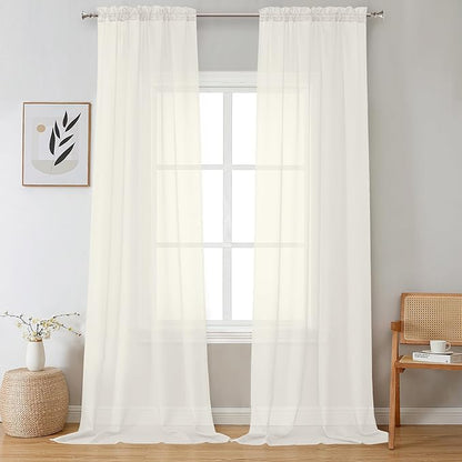 OVZME Sheer Ivory Curtains 108" Inch Length 2 Panels Set, Light Filtering Soft Rod Pocket Voile Drapes for Living Room/Bedroom, Each 42" W x 108" L