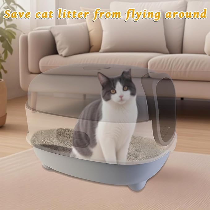 Large Cat Litter Box with Cat Litter Scoop, Foldable Litter Box with Lid, Front Entry and Exit Leak-Proof Litter Cat Box, Odor Control, Easy to Clean (Grey)-Mewly Pet