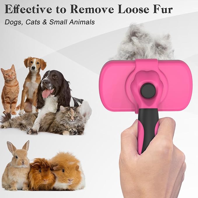 Swihauk Self Cleaning Slicker Brush for Dogs & Cats - Skin Friendly Grooming, Deshedding, Hair Removal for Puppies & Long/Short Haired Pets, Pet Supplies Accessory, Pink-Mewly Pet