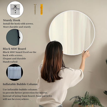 White Circle Mirror, Round Mirror 20 inch, White Round Mirrors Matte Metal Frame, Circle Mirrors for Bathroom, Bedroom, Living Room, Hallway.
