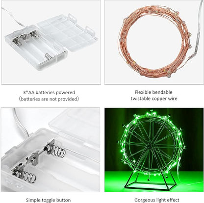 Mikasol Fairy Lights Battery Operated, 2 Pack Mini 3*AAA Battery Powered Copper Wire Led Starry String Lights Firefly Lights for Bedroom, Christmas, Parties, Decoration (5m/16ft Green)