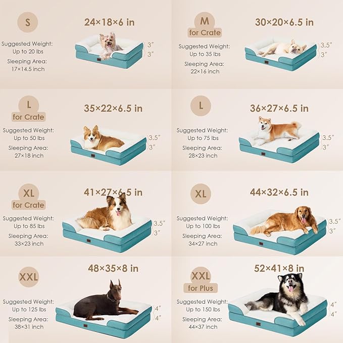 EHEYCIGA Orthopedic Dog Beds for Extra Large Dogs, Waterproof Memory Foam XL Pet Bed with Sides, Non-Slip Bottom and Egg-Crate Foam Big Dog Couch Bed with Washable Removable Cover, Turquoise Blue-Mewly Pet