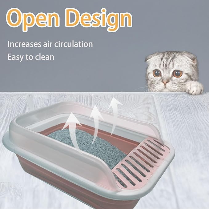 Low Entry Kitten Litter Box,Collapsible Cat Litter Box, Open Small Cat LitterBox with High Side Shallow Kitten Litter Pan Anti-Splashing Waterproof with Falling Sand Pedal-Mewly Pet