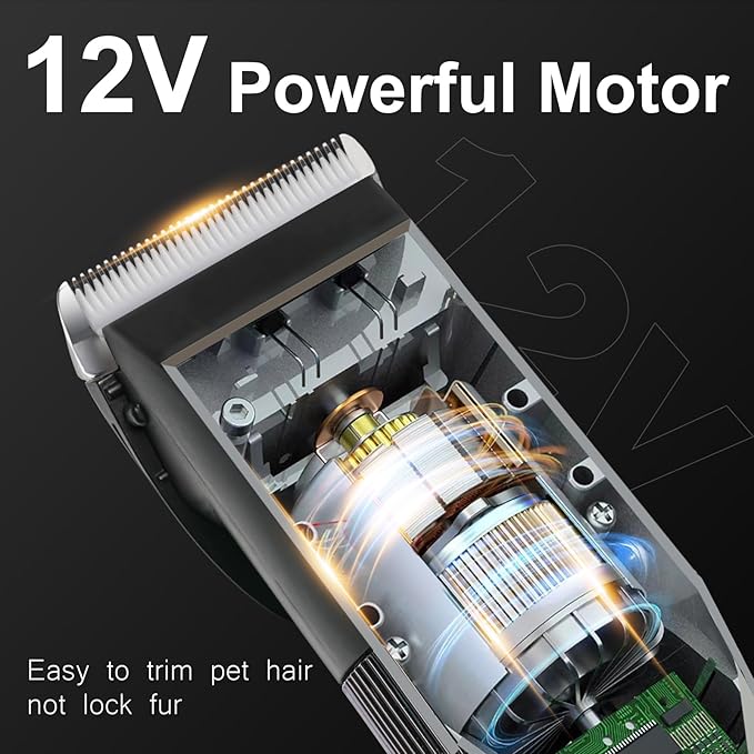 Dog Clippers for Grooming, 12V Professional Dog Clippers，Heavy Dutt Corded Pet Hair Trimmer Pet Trimmer for Thick Hair with Guard Combs Brush-Mewly Pet