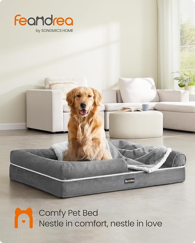Feandrea Orthopedic Dog Bed, Large Dog Bed Waterproof, Removable Washable Cover Sofa with Non-Slip Bottom, Raised Edges, 36 x 28 x 8 Inches, Light Gray UPGW067G02-Mewly Pet