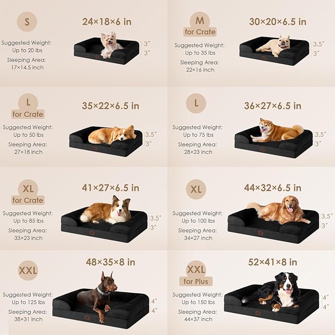 EHEYCIGA Orthopedic Dog Beds for Large Dogs, Waterproof Memory Foam Large Pet Bed with Sides, Non-Slip Bottom and Egg-Crate Foam Dog Couch Bed with Washable Removable Cover, Black-Mewly Pet