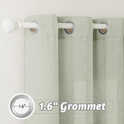 RYB HOME Semi Sheer Curtains - Linen Burlap Rich Texture for Bathroom Laundry Room, Light Filtering Half Privacy Wrinkle-Resistant Modern Style Window Treatments, Sage Green, W 60 x L 90, 1 Pc