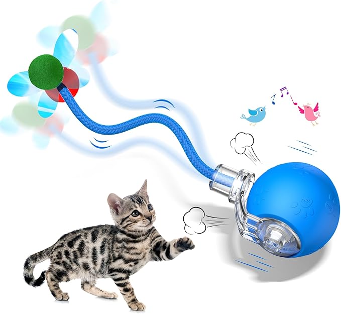 Interactive Cat Toy Ball- 2025 Smart Rolling Cat Toy with Shiny Tail, Motion Activated Boredom Relief for Indoor Cats, USB Rechargeable & Obstacle Avoidance-Mewly Pet