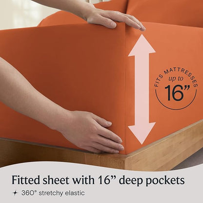 LuxClub 4 PC Full Size Sheet Set Deep Pockets Wrinkle Free Cooling Sheets Machine Washable Hotel Bedding Silky Soft - Autumn Orange Full
