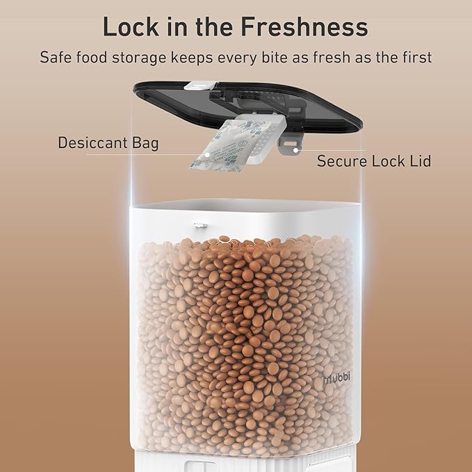 7L/29 Cups Automatic Dog Feeder, 5G WiFi Auto Cat Feeder with Desiccant Bag, Cat Food Dispenser, App Remote Feeding, Stainless Steel Bowl, Dual Power Supply, Ideal for 2-15mm Dry Food-Mewly Pet