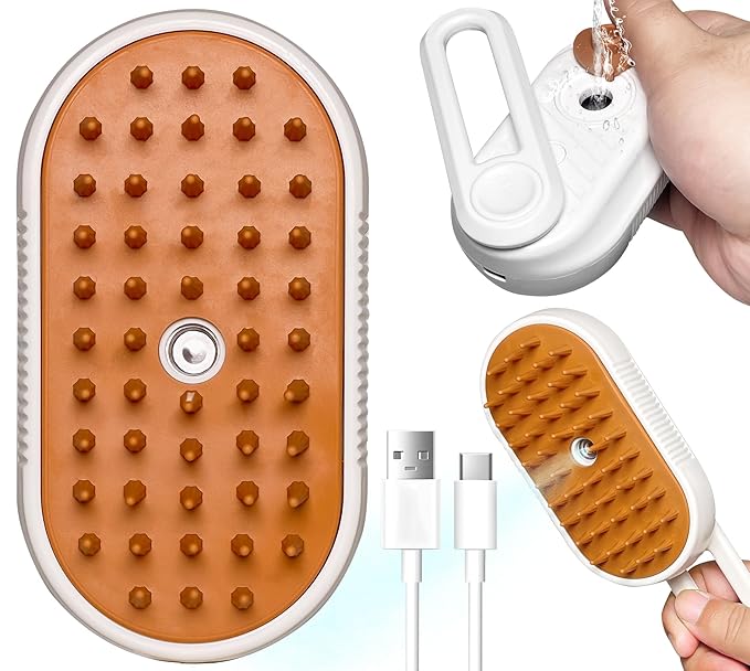 Spritz Defur Comb for Cats, New 3-in-1 Cat Steam Brush for Massaging and Cleaning Shedding Pets, Comb for Long and Short Hair Cats and Dogs Grooming Tool (White)-Mewly Pet