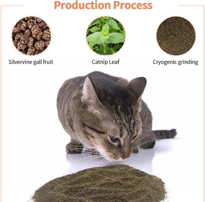 Catnip & Silvervine Powder – 50g Blend of Silvervine Gall Fruit & Catnip, Non-Addictive, for All Cat Ages, Multi-Use with Toys, Scratchers & Protecting Furniture, with 5 Little Pouches-Mewly Pet