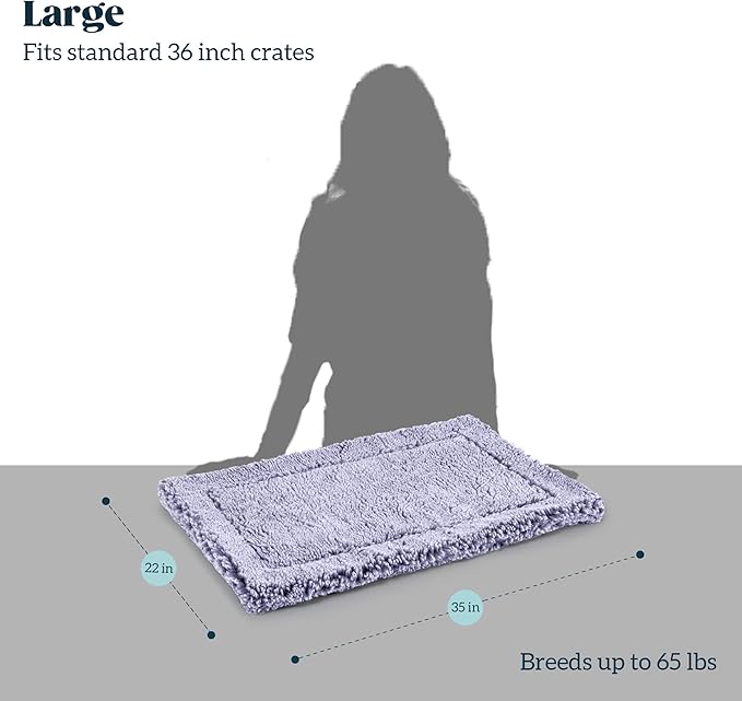 Stoutwool Indestructible Dog Bed - Fluffy Chew Proof Dog Crate Pad - Tough Kennel Pad for Aggressive Chewers - Washable, Ideal for Large Breeds & Fits 36-Inch Crate - 35"x22", Jacaranda-Mewly Pet