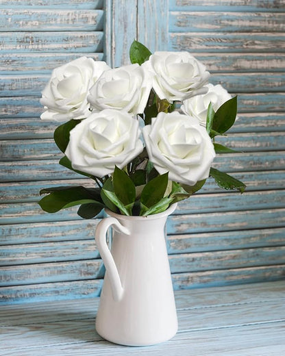 JOYLEX Artificial Flowers Realistic Roses, 100 pcs Real Looking Fake Roses with Stem for DIY Wedding Bouquets Centerpieces Bridal Shower Party Home Romantic Decorations (White)