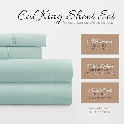 Linen Market Bed Sheets for California King Size Bed (Aqua) - Sleep Better Than Ever with These Soft and Cooling California King Sheets - Deep Pocket Fits 16" Thick Beds - 4 Piece Cal King Sheet Set