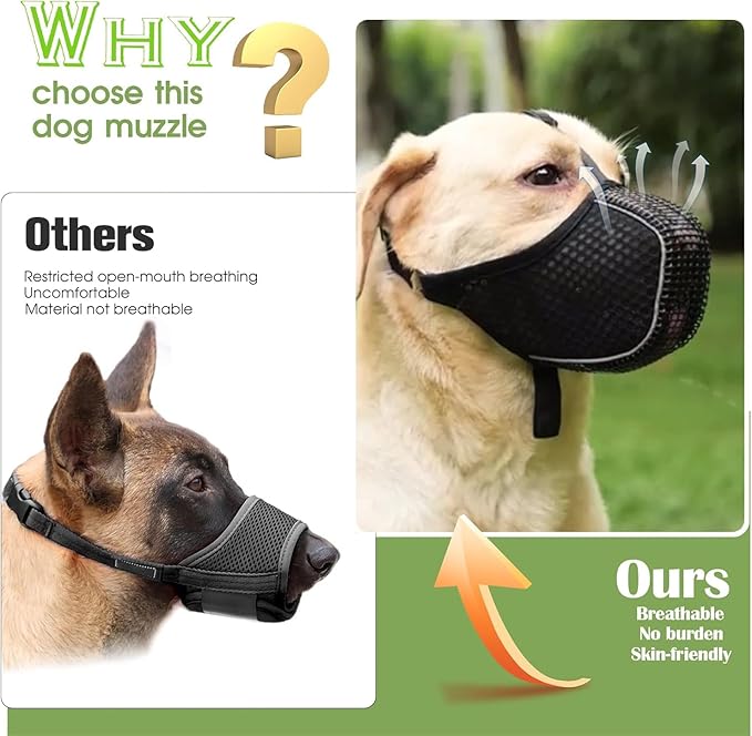 Dog Muzzle, Mesh Soft Muzzle for Small Medium Large Sized Dogs, Breathable Adjustable Puppy Muzzles for Scavenging Biting Licking and Chewing, Allows Panting and Drinking (Reflective Mesh, L)-Mewly Pet