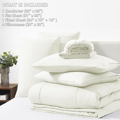 CozyLux Full Size Comforter Set Ivory - 7 Pieces Bed in a Bag, Cream Off White Comforter Full Size, Bedding Sets with All Season Quilted Comforter, Flat Sheet, Fitted Sheet, Pillowcases