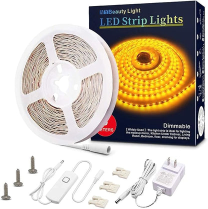 MY BEAUTY LIGHT Led Strip Lights 16.4ft Dimmable Yellow Led Light Strip Flexible Led Tape Lights 12v Under Cabinet Lighting Kits for Home Bedroom Kitchen Bar Party Decor