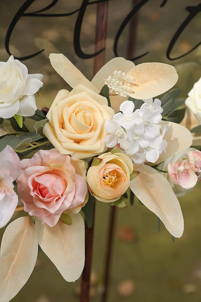 Artificial Flowers Combo Box Set Faux Fake Flower Leaf with Stems Arrangements for DIY Wedding Bouquets Party Table Centerpieces Home Decorations Yellow Pink
