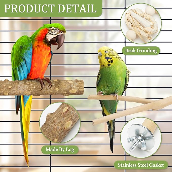 Bird Perches for Cage 6pcs Natural Bird Stand Branch for Cage with Hanging Bridge, Parrot Swing Toys Chewing Climbing Standing Branches Wood Pole Paw Grinding Fork Parakeet Platform-Mewly Pet