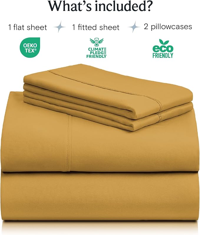 LuxClub 4 PC Full Sheet Set, Breathable Luxury Bed Sheets, Deep Pockets Wrinkle Free Cooling Bed Sheets Machine Washable Hotel Bedding Silky Soft - Medallion Gold Full