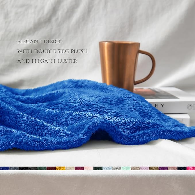 Exclusivo Mezcla Plush Fuzzy Fleece Bed Blanket Queen Size, Super Soft, Fluffy and Warm Blankets Suitable for All Seasons (Cobalt Blue, 90x90 Inches)