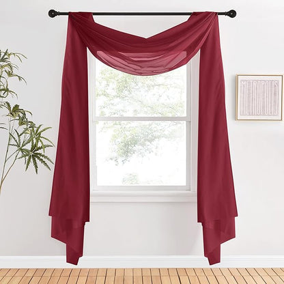 NICETOWN Decorative Scarf Curtain 216 Long - Voile Sheer Home Decor Scarf Valance Window Treatment for Christmas/Thanksgiving (W60 x L216, 1 Panel, Haute Red)