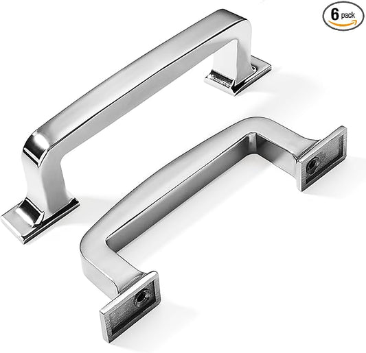 Khtumeware 6 Pack 3-3/4 Inch Cabinet Handles - Polished Chrome Pulls for Drawers, Cupboards, Kitchen Hardware