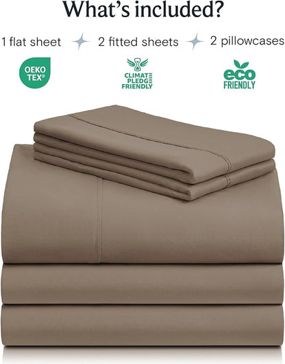 LuxClub 5 PC Split King Sheet Set, Breathable Luxury Bed Sheets, Deep Pockets Wrinkle Free Cooling Sheets Machine Washable Hotel Bedding Silky Soft - Dark Khaki Split King