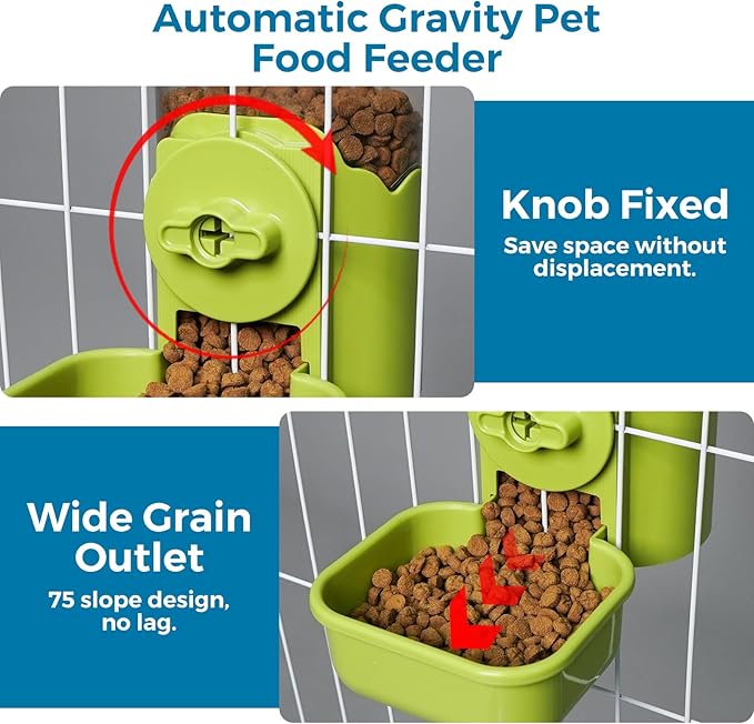 VANNON Small Animal Hanging Automatic Food Dispenser, 35oz Gravity Pet Feeder for Cage, Food Bowl for Rabbit Puppy Cat Ferret Guinea Pig Chinchilla Parrot (Green)-Mewly Pet