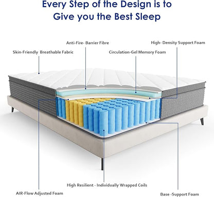 Full Mattress,10 Inch Full Size Hybrid Memory Foam and Individual Pocket Spring,Motion Isolation,Medium Firm Mattress,Pressure Relief,CertiPUR-US,100 Nights Trial