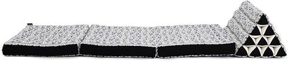Leewadee - Comfortable Japanese Floor Mattress - Thai Floor Bed with Triangle Cushion - Futon Mattress - Thai Massage Mat, 67 x 21 inches, Blue White, Kapok Filling