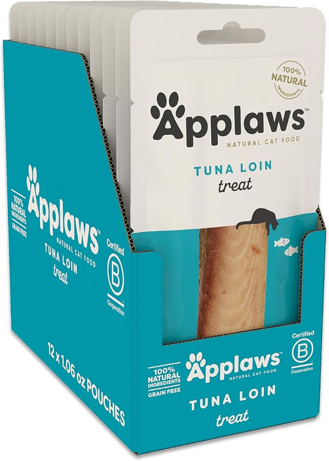 Applaws Natural Cat Treats, Grain-Free, High-Protein Whole Tuna Loins, Single-Ingredient Healthy Snack for Cats (12 x 1.06 oz Loins)-Mewly Pet