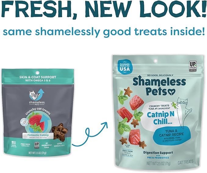 Shameless Pets Crunchy Cat Treats - Catnip Treats for Cats with Digestive Support, Kitten Treats with Real Ingredients, Natural & Healthy Flavored Feline Snacks - Catnip N Chill Tuna, 12 oz-Mewly Pet