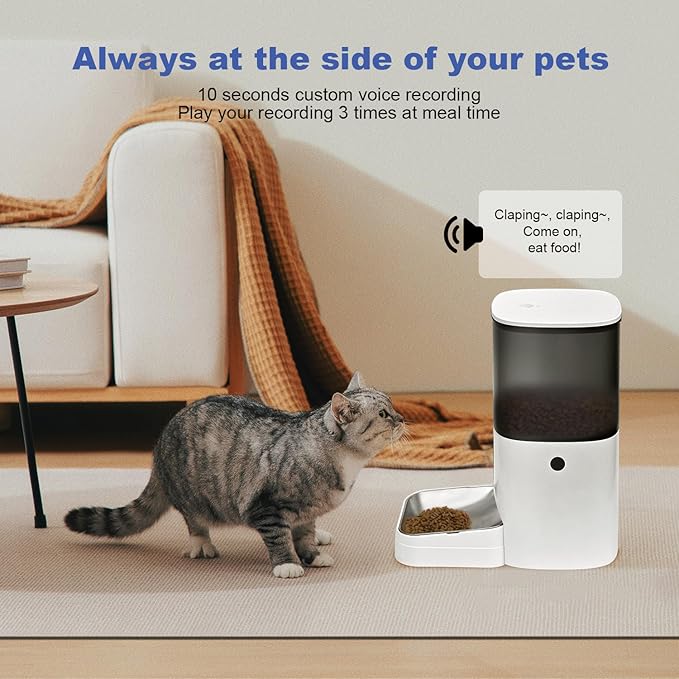 Automatic Cat Feeder, 6L Cat Food Dispenser with 10s Voice Recorder, Pet Feeder up to 8 Meals per Day, Timed Feeder with Dry Food Sealed Ring (Jade White, 6L)-Mewly Pet