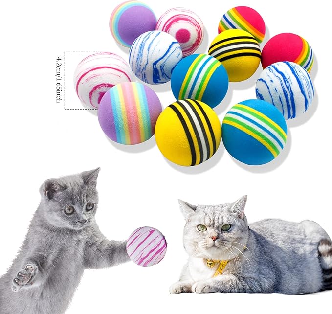 BLMHTWO 12PCS Rainbow Cat Toys, EVA Foam Balls 1.65inch Lightweight Colorful Interactive Pet Balls for Cats, Kittens, Puppy (6 Colors)-Mewly Pet