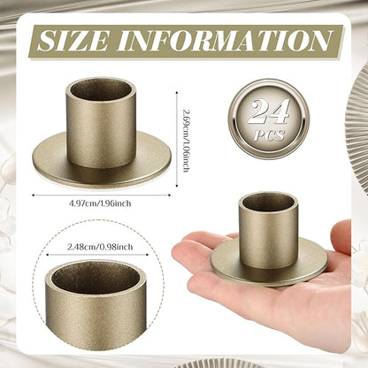 24 Pcs Bronze Taper Candle Holders Bulk for Pillar Candles Christmas Metal Short Candlestick Holder Bronze Centerpieces Decoration for Christmas Thanksgiving Anniversary Dinner Party