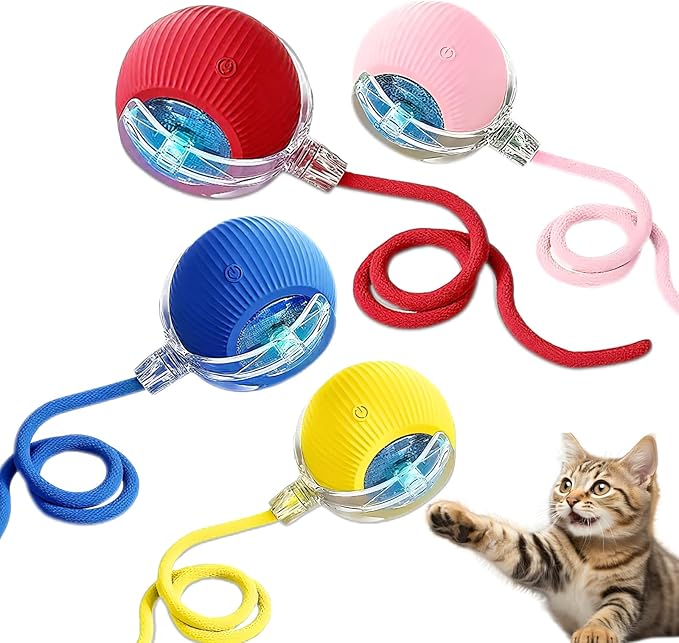 Cat Ball Toy,New Interactive Rolling Cats Dog Toy Balls 360° Smart Automatic Rolling Pet Ball, Fast Moving Toy for Dog,Interactive Toys for Cats (Red)-Mewly Pet