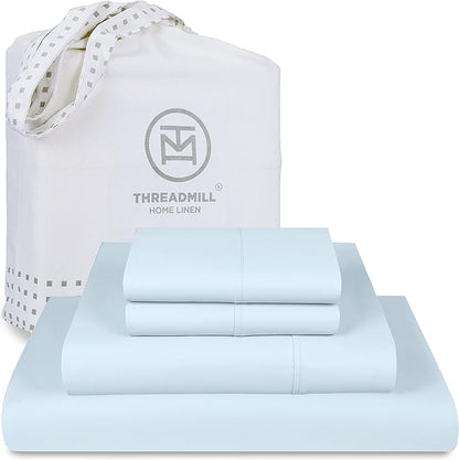 Threadmill Luxury 800 Thread Count California King 100% Cotton Sheets - Light Blue Sateen Weave Bed-Sheets, Better Than Egyptian Cotton,4 Pc Solid Bedding Set, Fits 16" Deep Pocket
