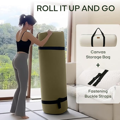 ZonLi Japanese Floor Futon Mattress Queen Size 80"x 60", 100% Cotton Cover 4'' Thicken Tatami Mattress, Foldable Sleeping Pad, Portable Dormitory Tatami Mat, Roll Up Floor Lounger Bed for Adult